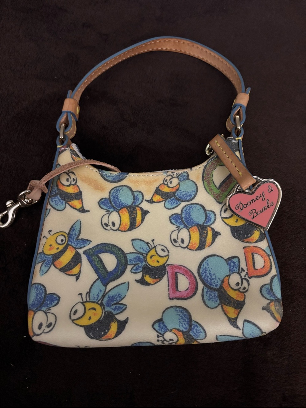 Dooney & Bourke Cream Bee Print Mini Shoulder Bag with Tan Handle